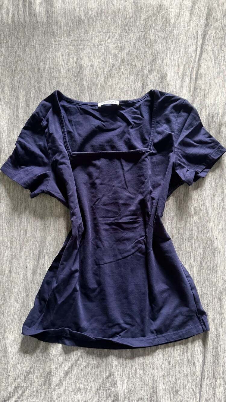 Mangopop Navy Blue Square Neck Short Sleeve Top Size L